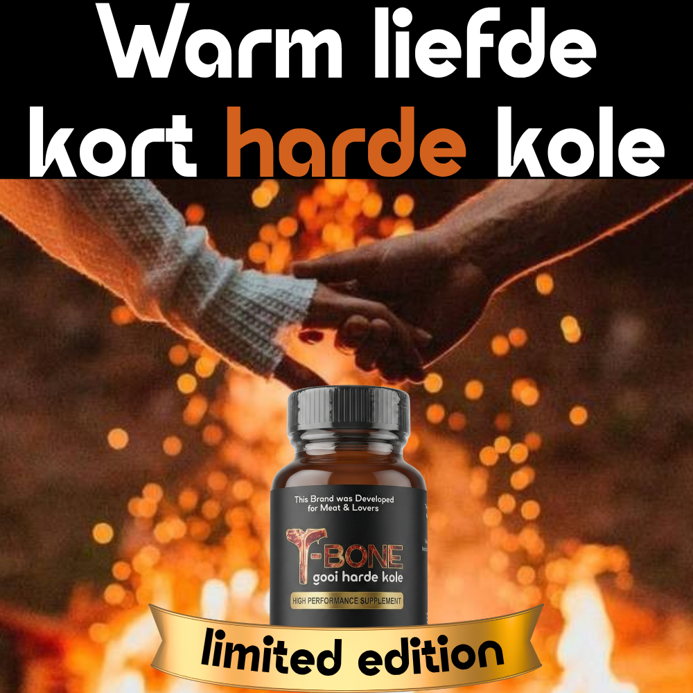 Bottle of T-Bone product with hands holding hands against a warm, fiery background.